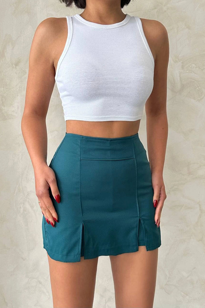 Petrol Double Slit Shorts Skirt BCHN-25250364 - Kenton