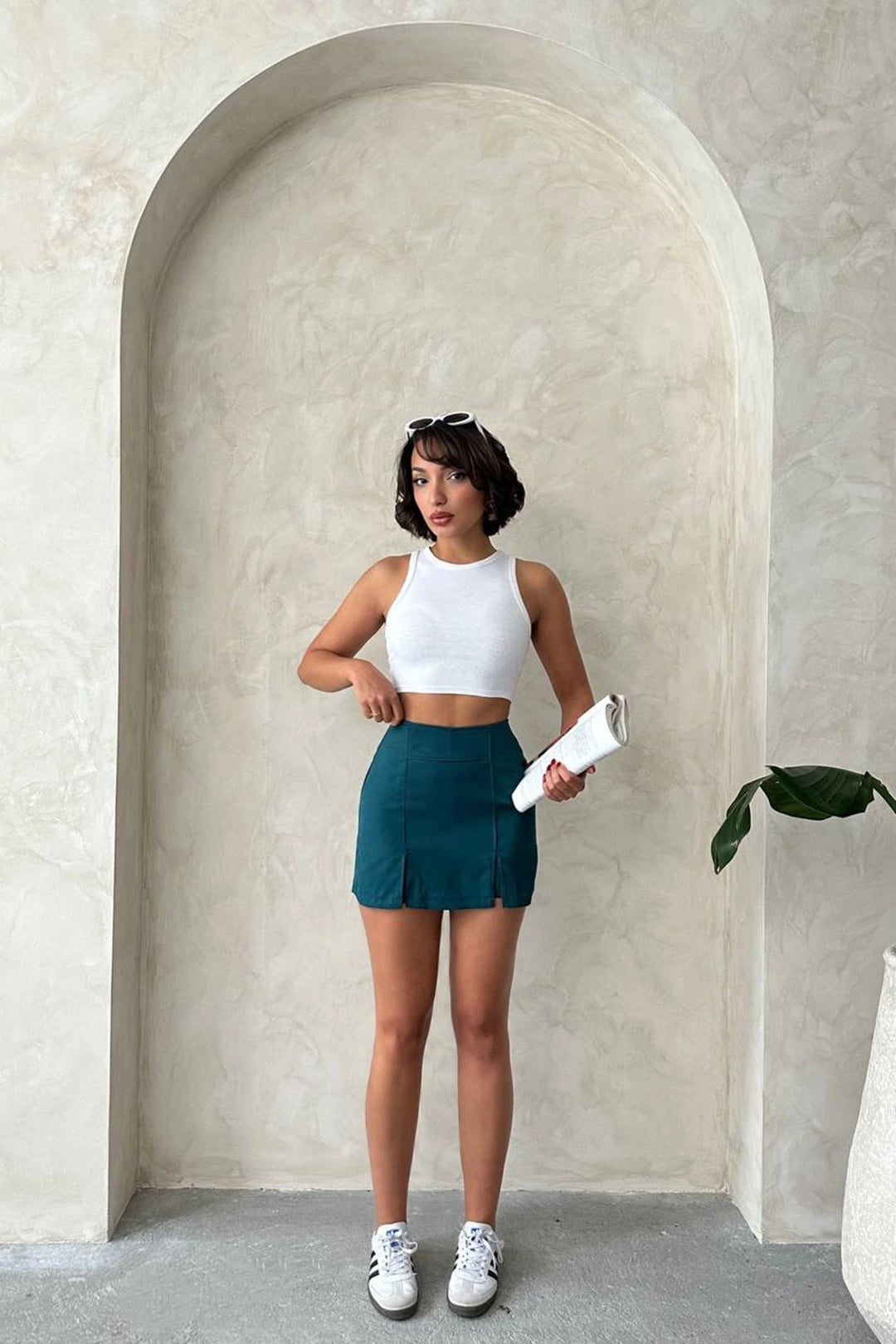 Petrol Double Slit Shorts Skirt BCHN-25250364 - Kenton