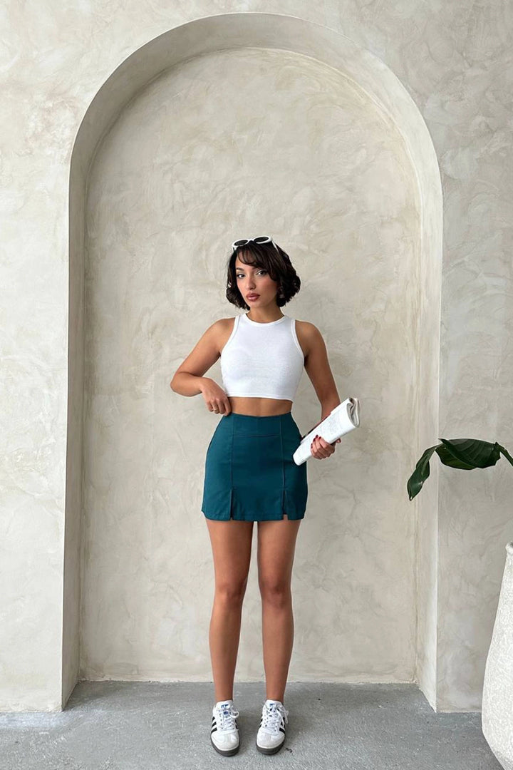 Petrol Double Slit Shorts Skirt BCHN-25250364 - Kenton