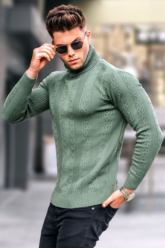 MDX Petrol Green Patterned Fisherman Collar Sweater 5769 - Bay City