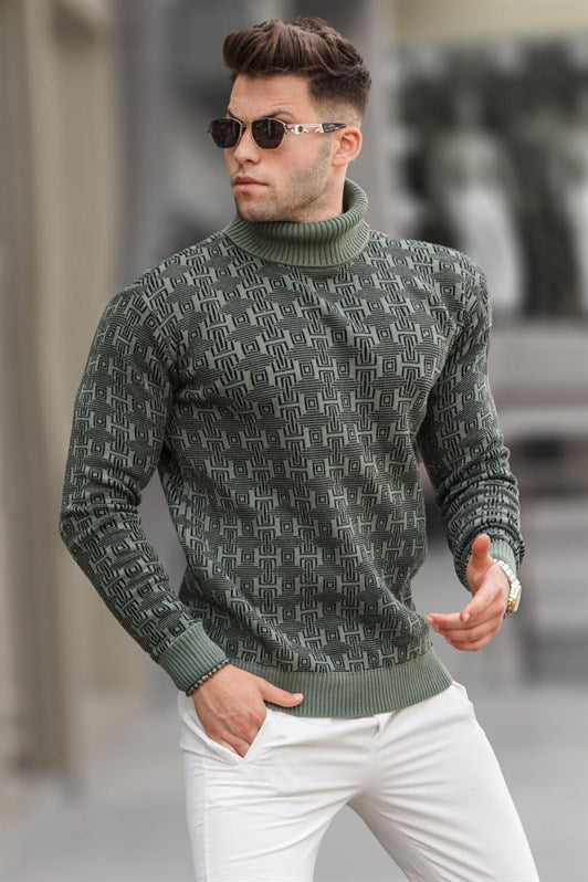 MDX Petrol Green Patterned Fisherman Collar Sweater 5768 - San Nicolás de los Garza