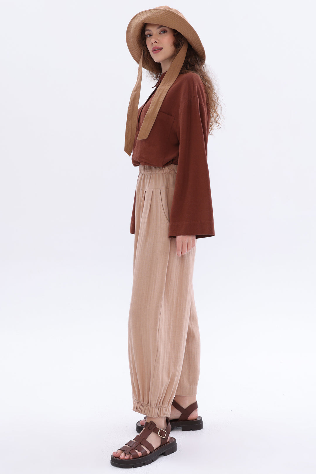 TLD Women Allday Beige Wide-Leg Elasticated Trousers - Diamond Bar