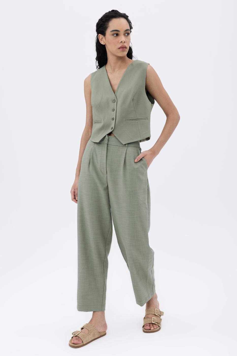 BSL Women Pleated Carrot Trousers - Keratsíni