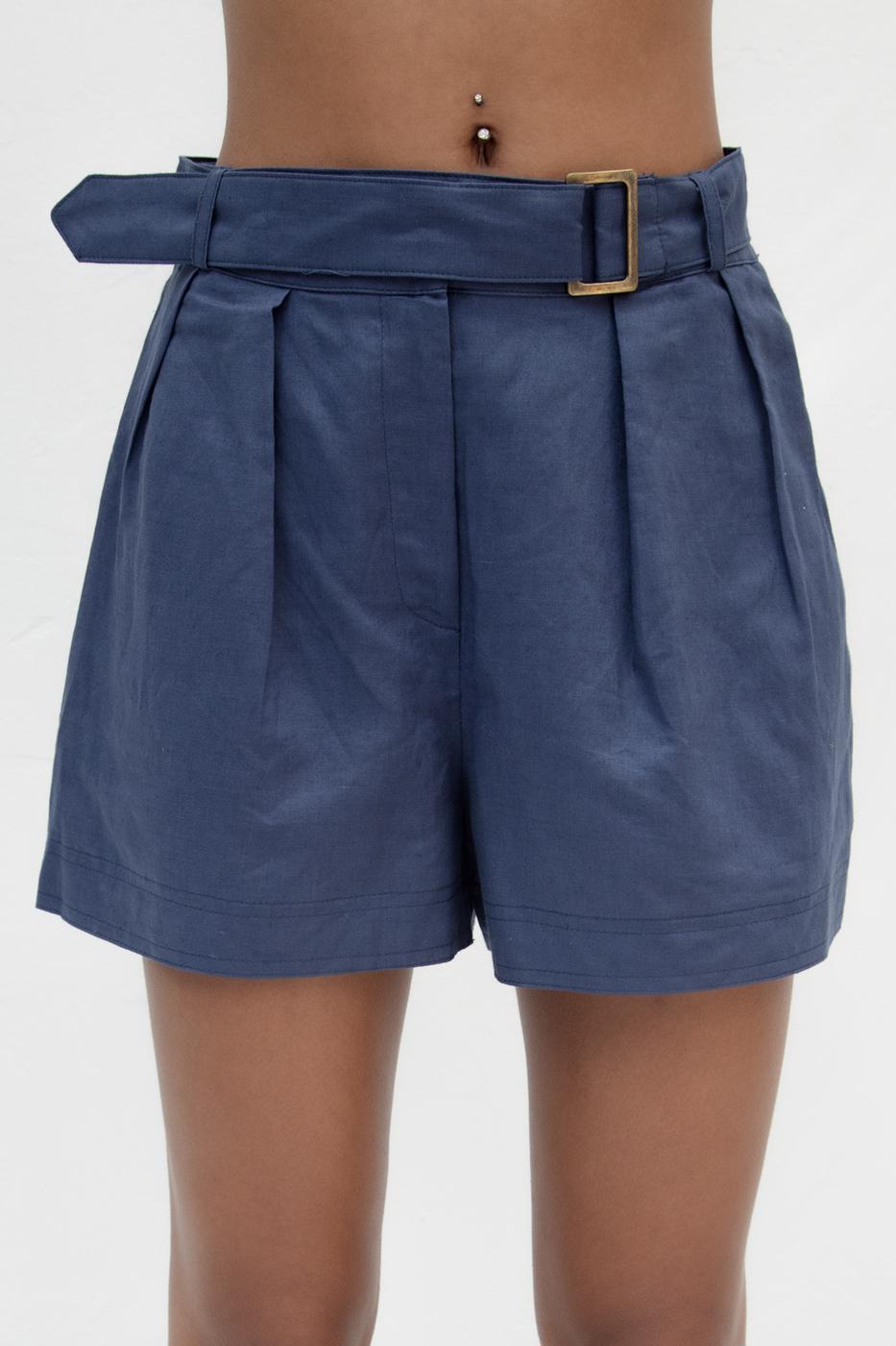 BSL Women Pleated Linen Blend Mini Shorts - West Allis