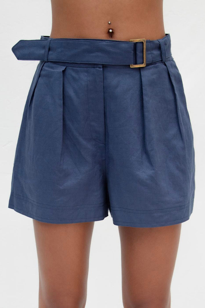 BSL Women Pleated Linen Blend Mini Shorts - West Allis
