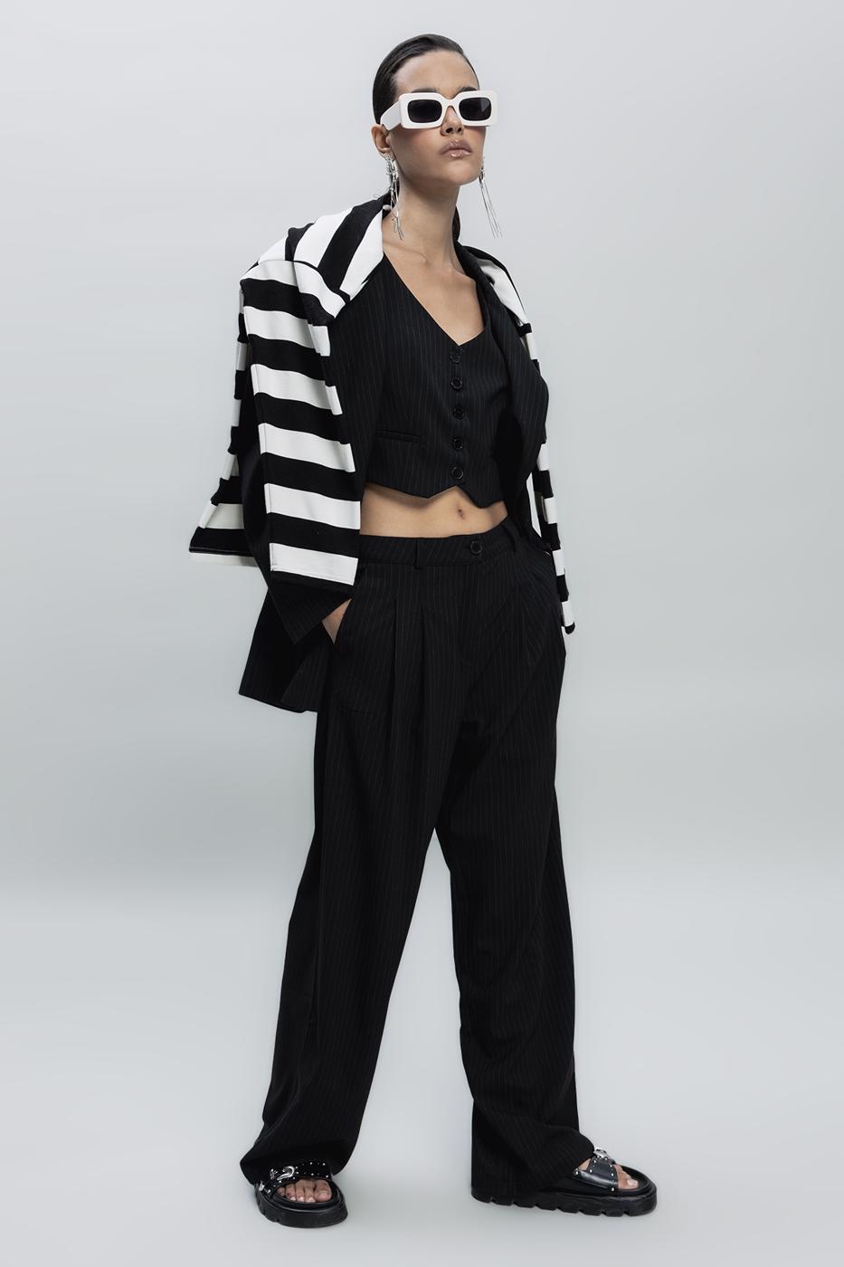 BSL Women Pleated Fabric Trousers - Santa Maria