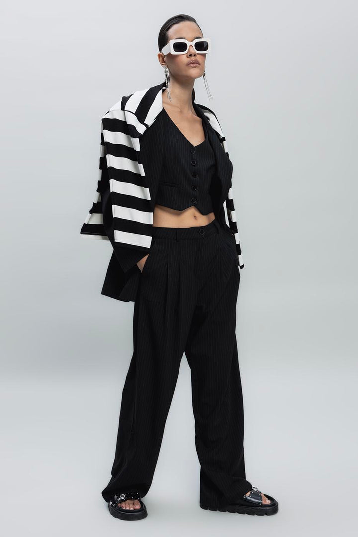BSL Women Pleated Fabric Trousers - Santa Maria