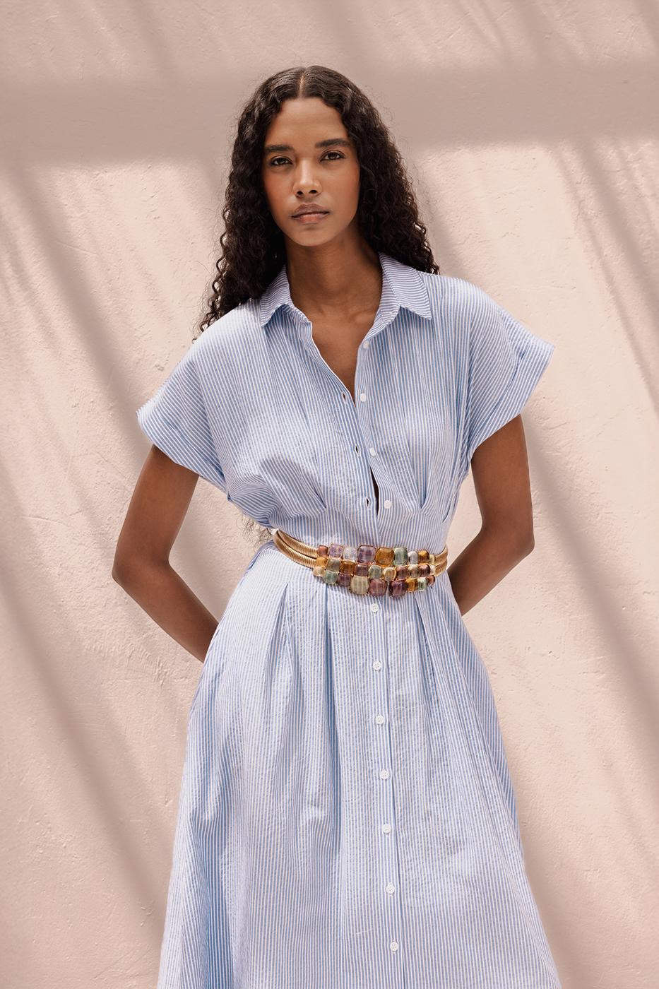 BSL Women Pleated Midi Length Shirt Dress - Zaventem