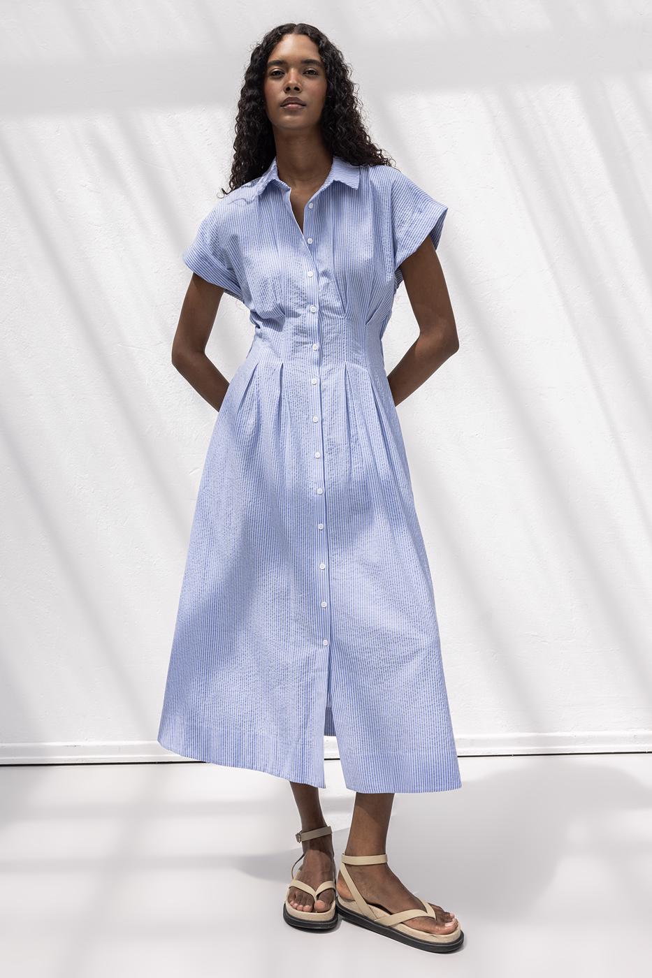 BSL Women Pleated Midi Length Shirt Dress - Zaventem