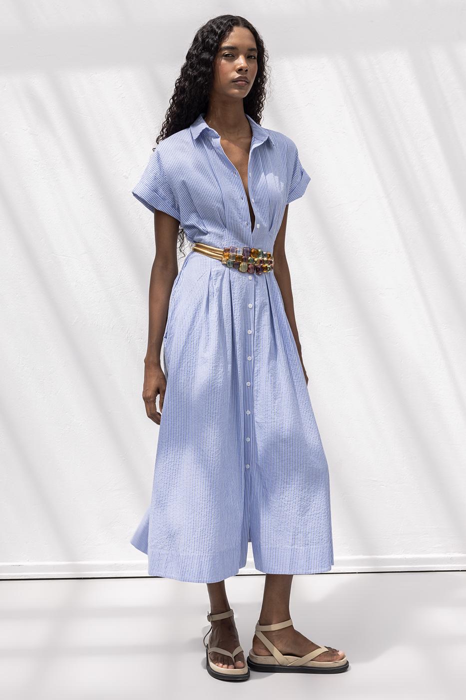 BSL Women Pleated Midi Length Shirt Dress - Zaventem