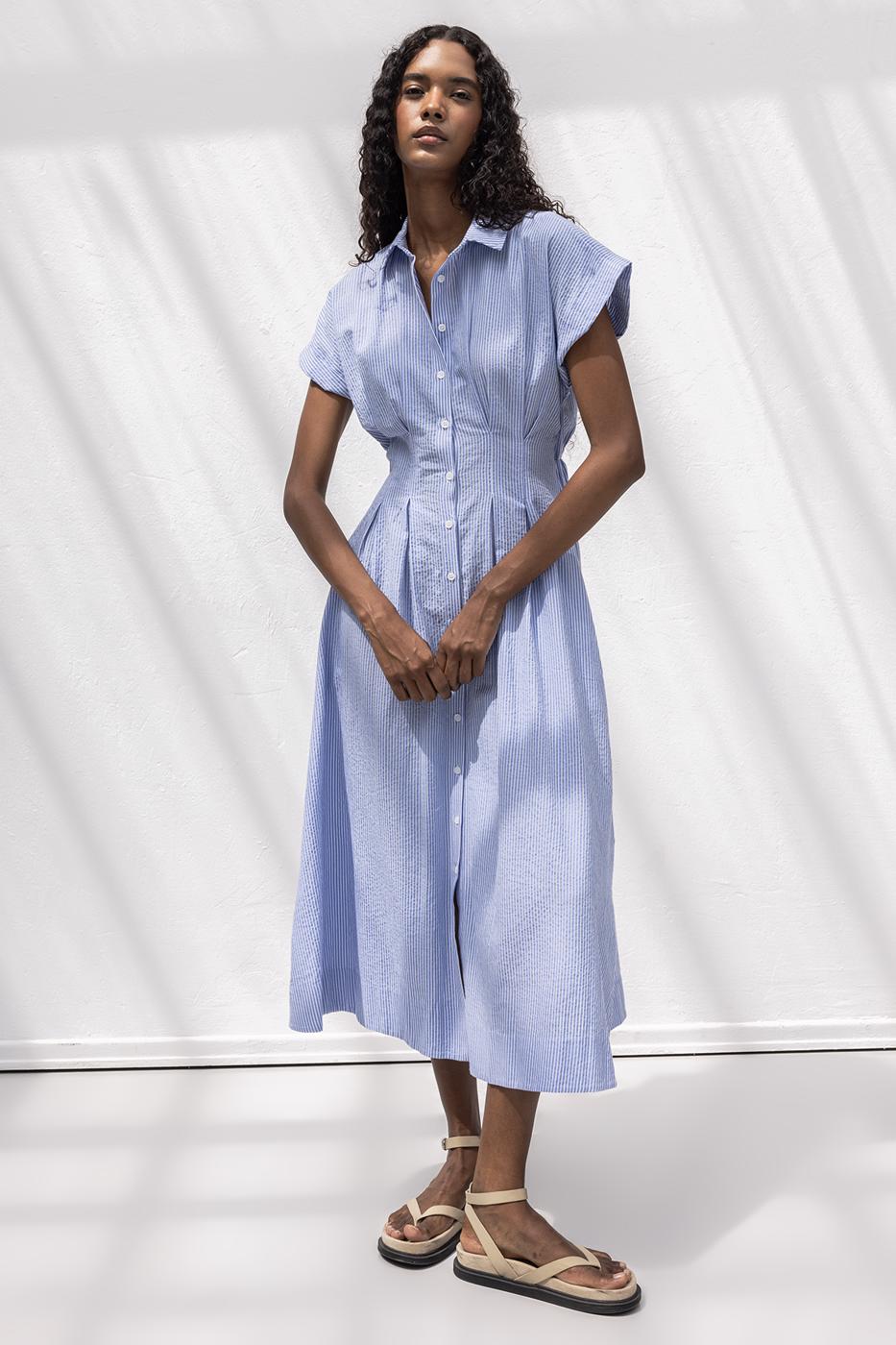 BSL Women Pleated Midi Length Shirt Dress - Zaventem