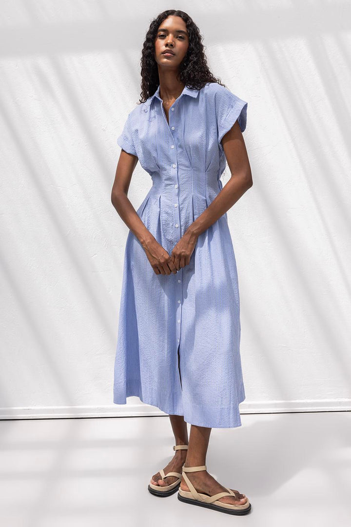 BSL Women Pleated Midi Length Shirt Dress - Zaventem