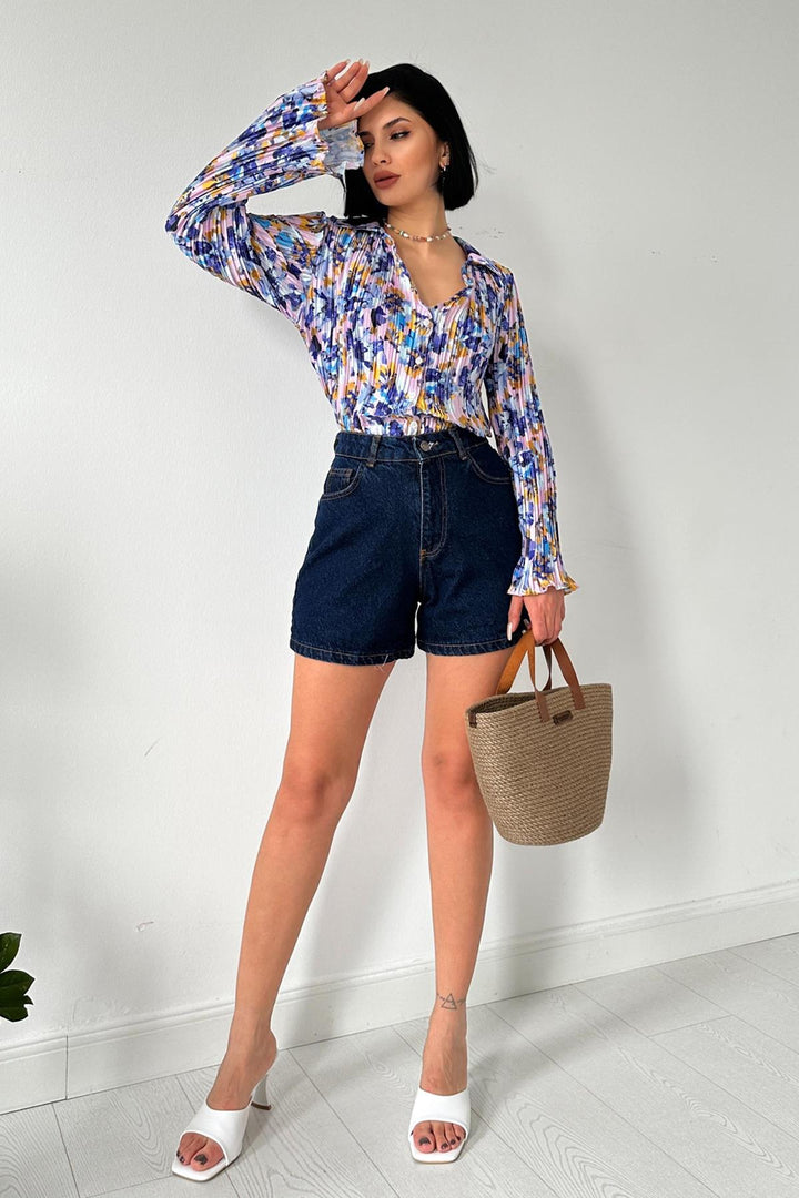 ELS Pleated Flower Pattern Shirt - Purple - Orpington