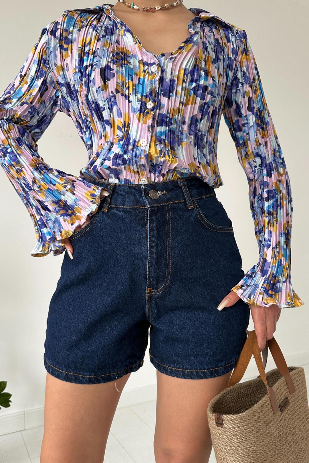 ELS Pleated Flower Pattern Shirt - Purple - Orpington