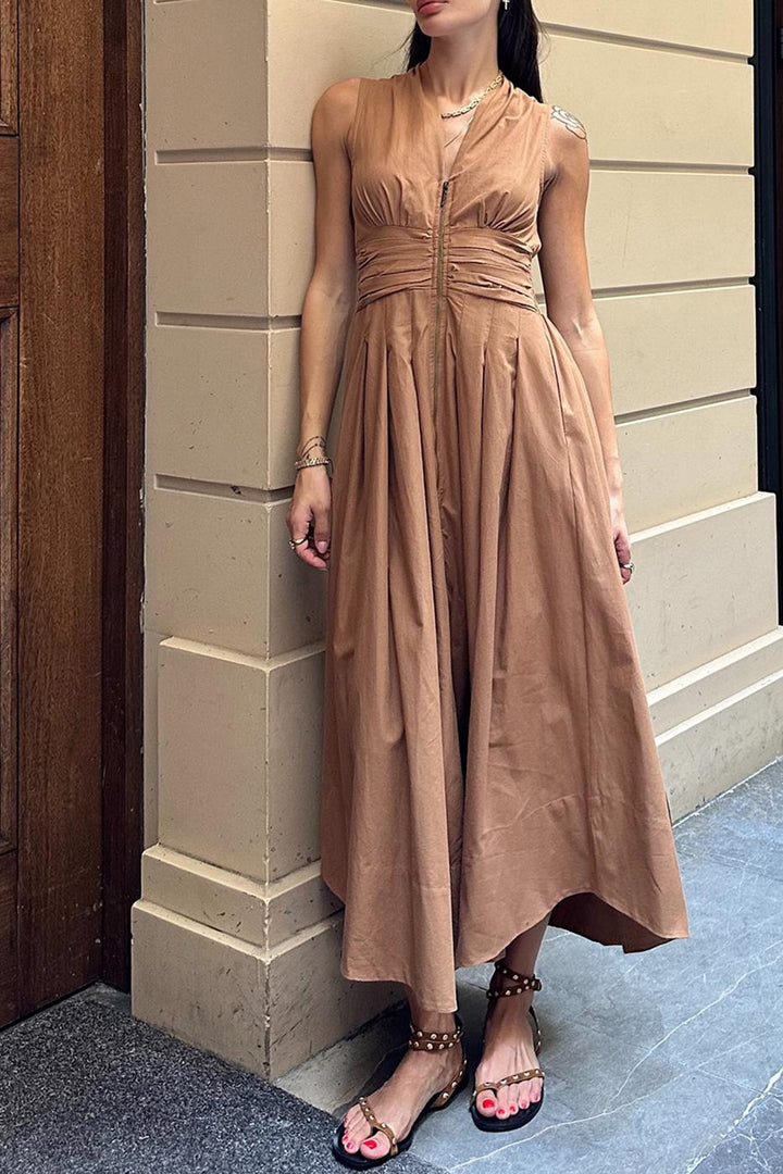 BSL Women Pleated Cotton Midi Dress - Purmerend