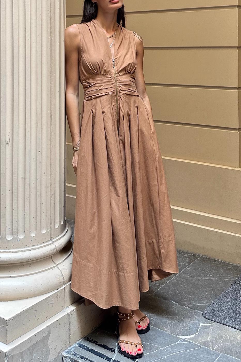 BSL Women Pleated Cotton Midi Dress - Purmerend