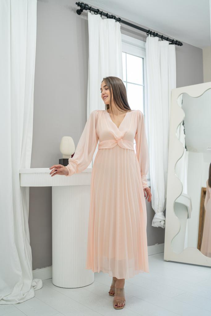 ELS Pleated Chiffon Dress - Salmon - Kalamazoo