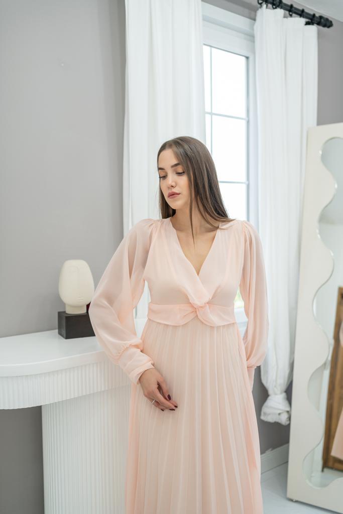 ELS Pleated Chiffon Dress - Salmon - Kalamazoo