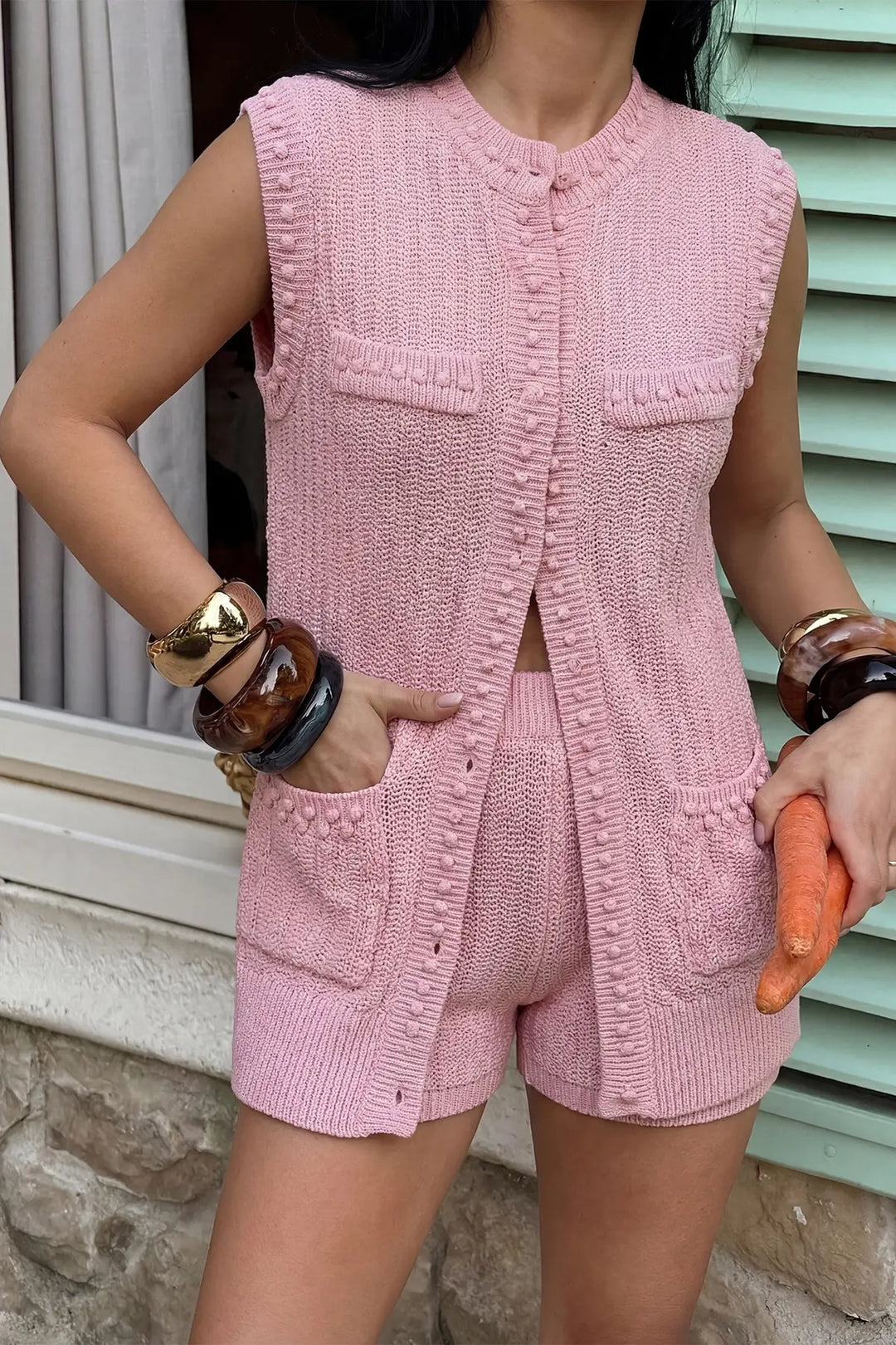 EYY Women Pink Alfie Mini Shorts Knit Set - Great Yarmouth