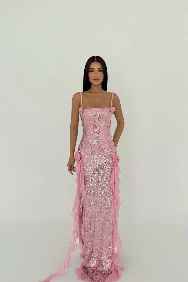 EYY Women Pembe Paxton Payetli Uzun Yırtmaç Elbise - Buffalo
