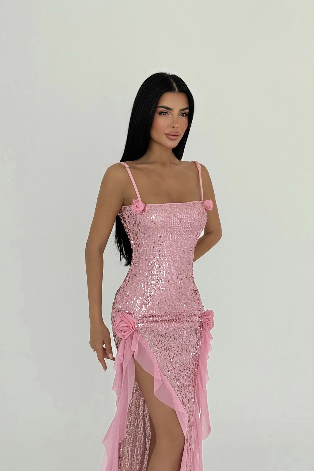 EYY Women Pembe Paxton Payetli Uzun Yırtmaç Elbise - Buffalo