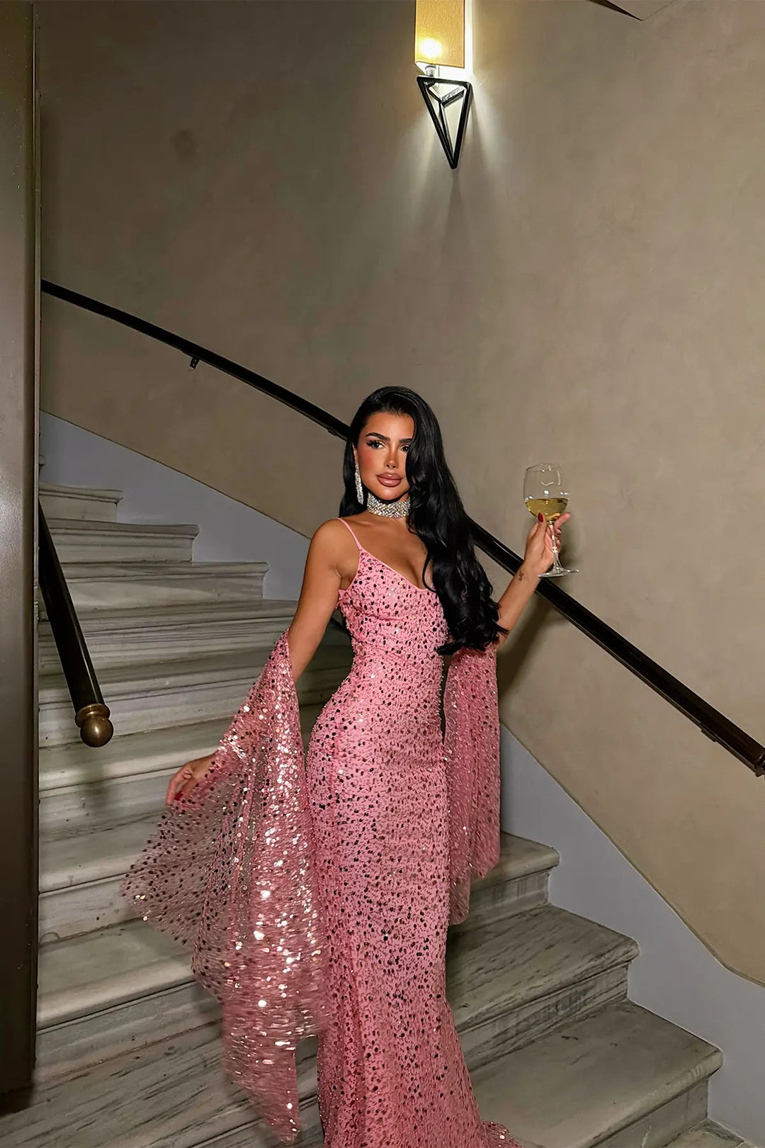 EYY Women Pink Sequin-Detail Long Dress - Runcorn