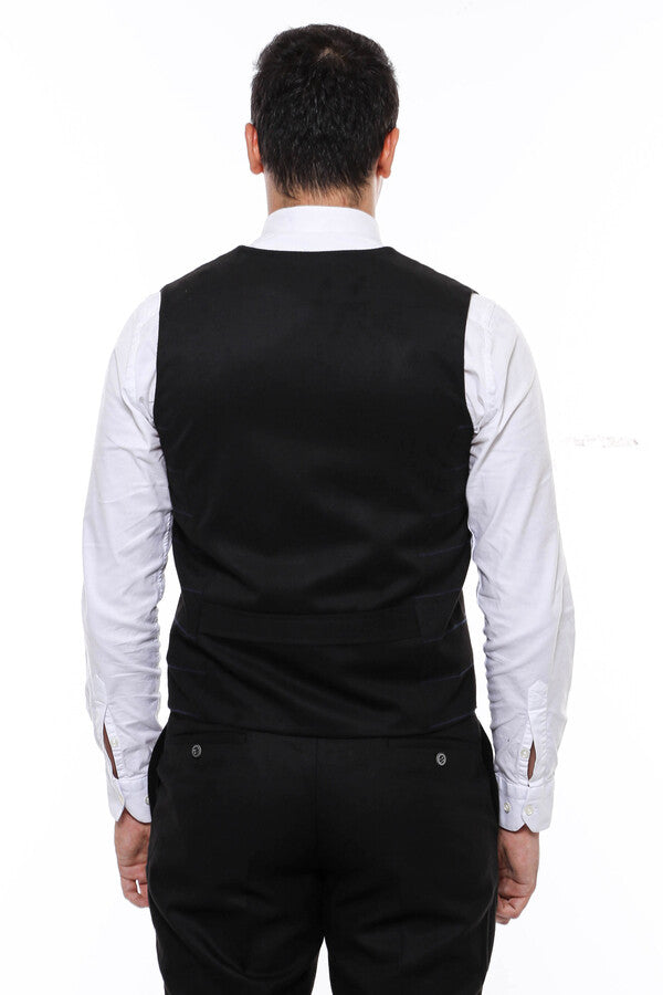 WSS Plaid Double Breasted Collared Black Men Vest  - Singen