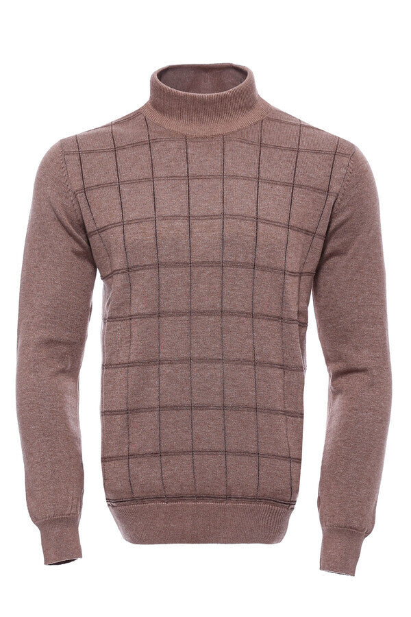 WSS Plaid Half Turtleneck Beige Sweater  - Pickering