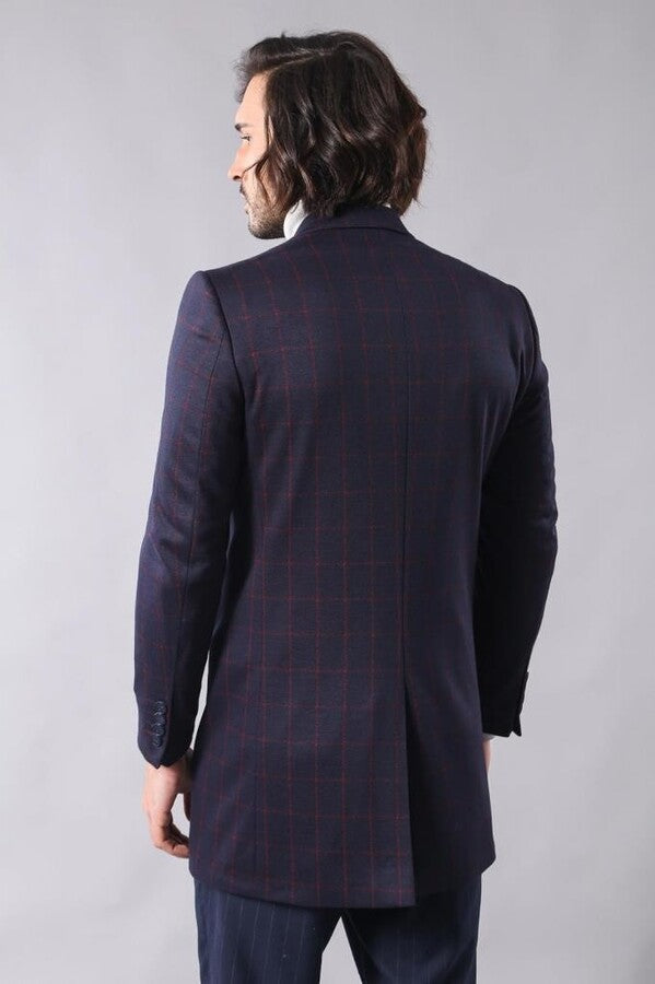 WSS Plaid Navy Blue Men Coat  - Courtenay
