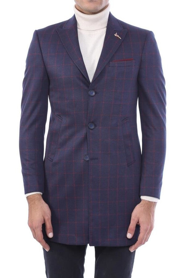 WSS Plaid Navy Blue Men Coat  - Courtenay