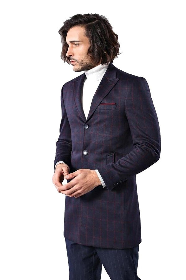 WSS Plaid Navy Blue Men Coat  - Courtenay