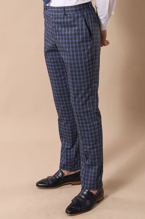 WSS Plaid Navy Blue Men's Double Breasted Suit  - Torres Novas