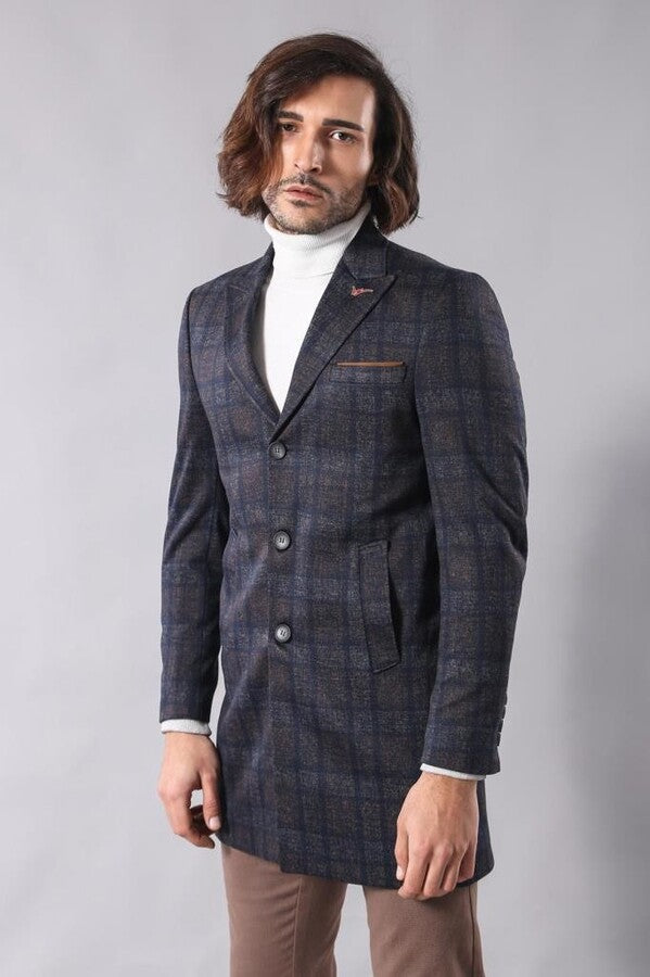 WSS Plaid Over Knee Smoked Men Coat  - Puerto del Rosario