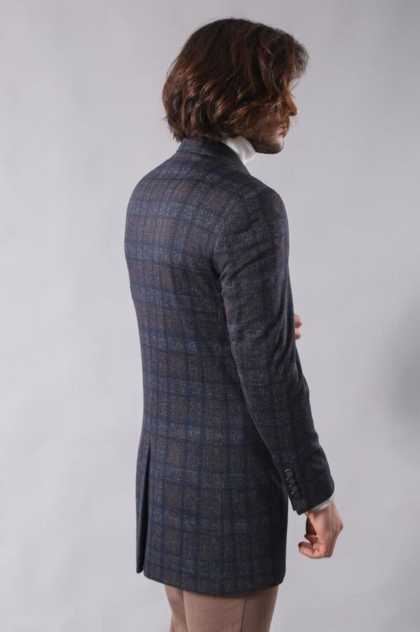 WSS Plaid Over Knee Smoked Men Coat  - Puerto del Rosario