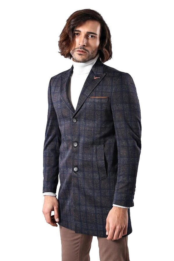 WSS Plaid Over Knee Smoked Men Coat  - Puerto del Rosario