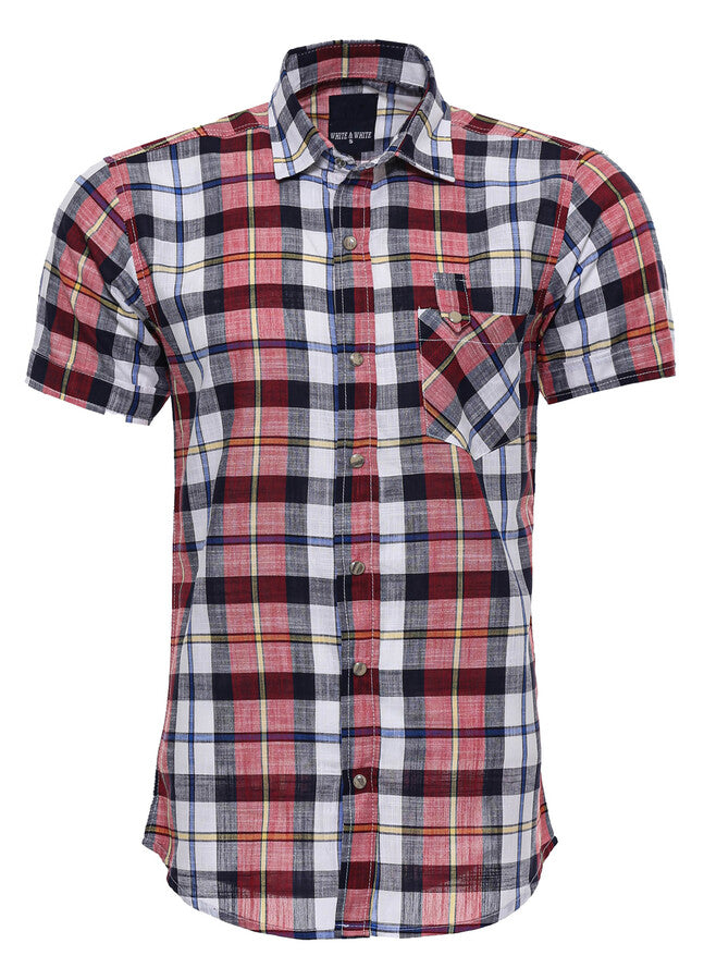 WSS Checked Patterned Short Sleeve Men Shirt  - Singen