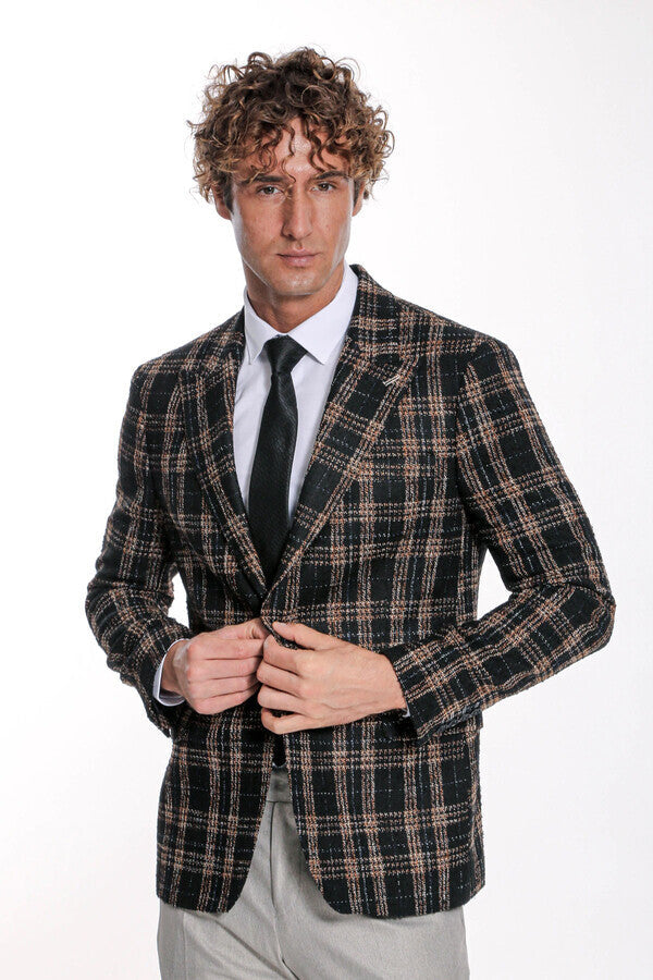 WSS Plaid Slim Fit Black Men Blazer  - Wilson