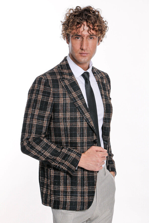 WSS Plaid Slim Fit Black Men Blazer  - Wilson