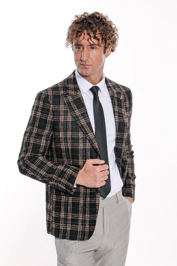 WSS Plaid Slim Fit Black Men Blazer  - Wilson
