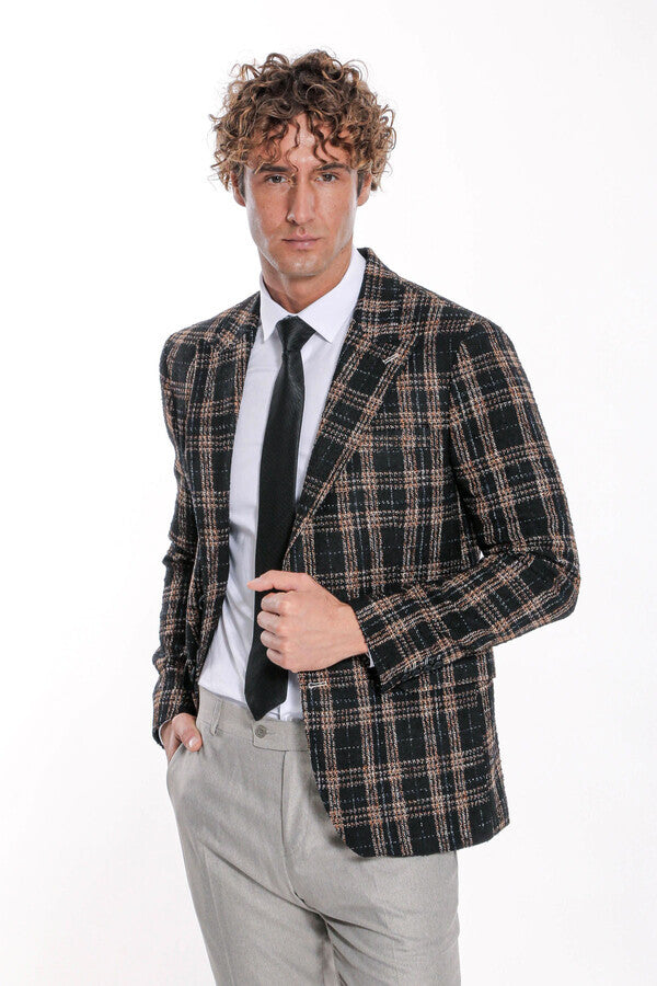 WSS Plaid Slim Fit Black Men Blazer  - Wilson
