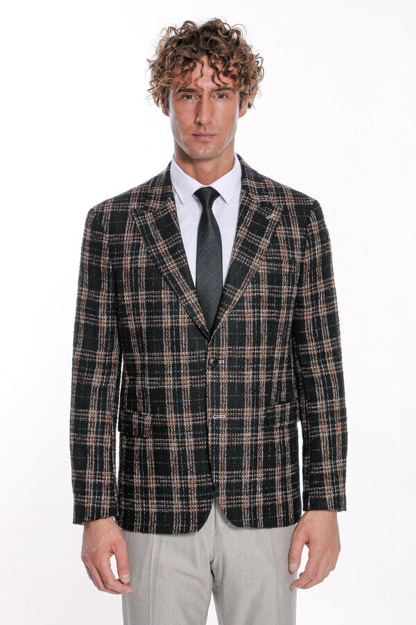 WSS Plaid Slim Fit Black Men Blazer  - Wilson