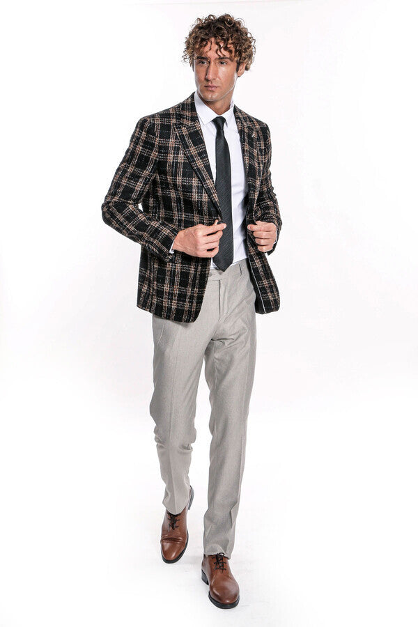 WSS Plaid Slim Fit Black Men Blazer  - Wilson