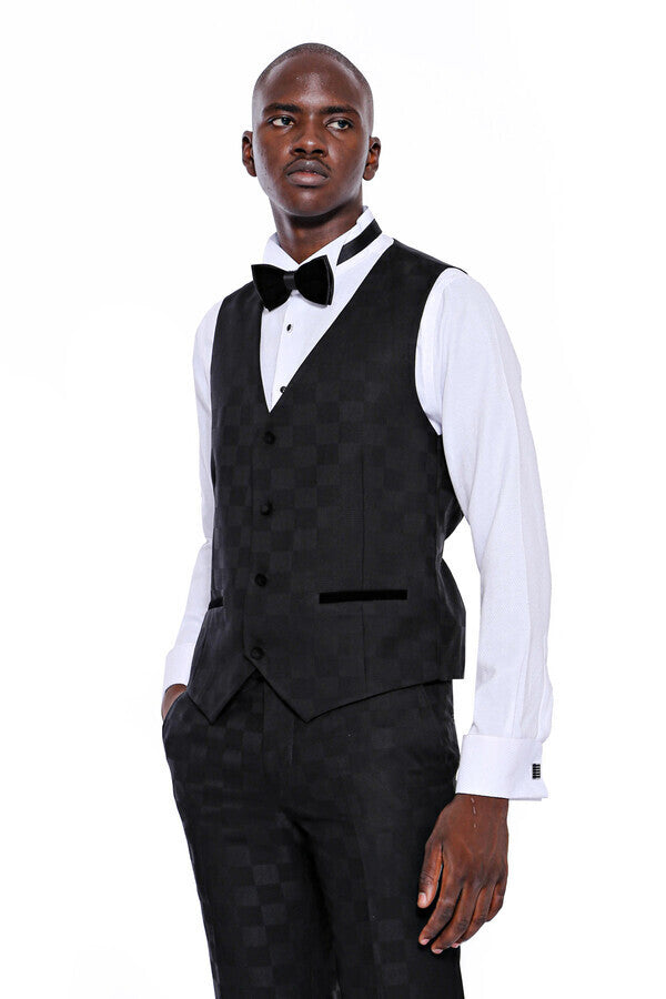 WSS Plaid Slim Fit Black Men Tuxedo   - Orléans