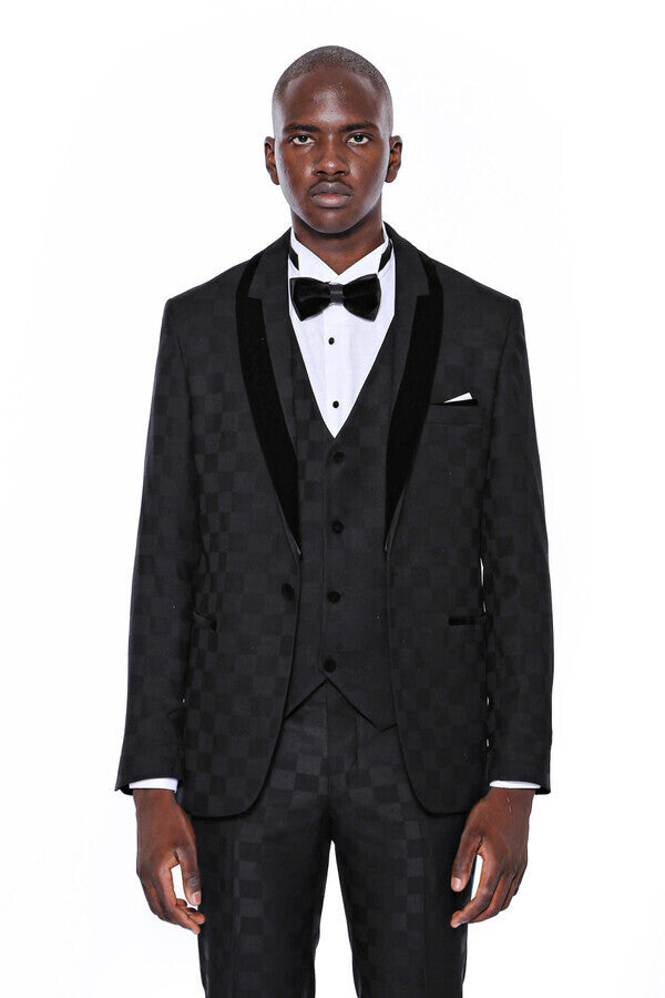 WSS Plaid Slim Fit Black Men Tuxedo   - Orléans