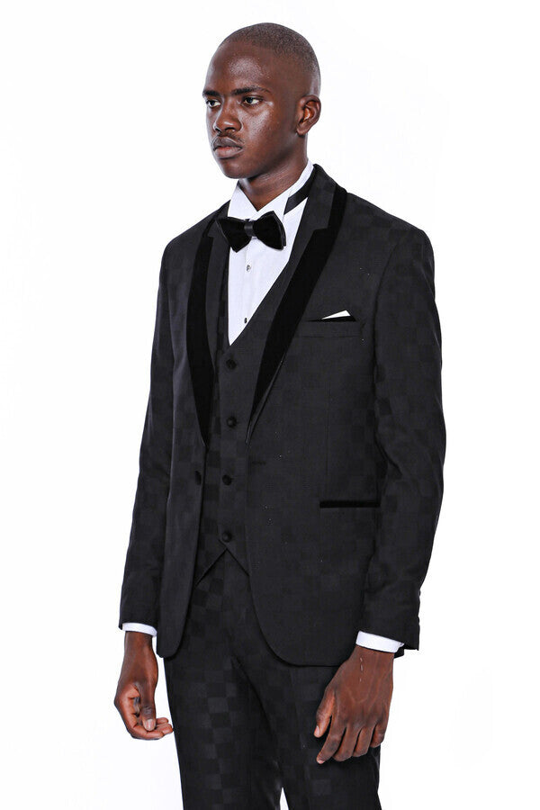 WSS Plaid Slim Fit Black Men Tuxedo   - Orléans