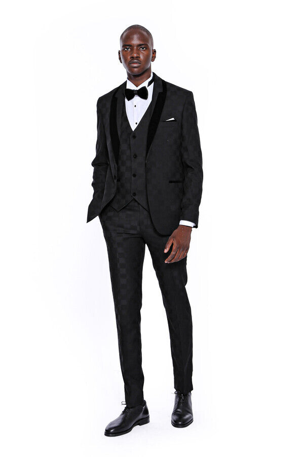 WSS Plaid Slim Fit Black Men Tuxedo   - Orléans