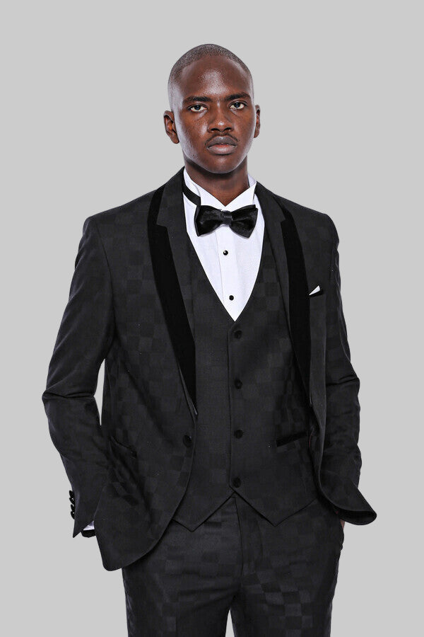 WSS Plaid Slim Fit Black Men Tuxedo   - Orléans