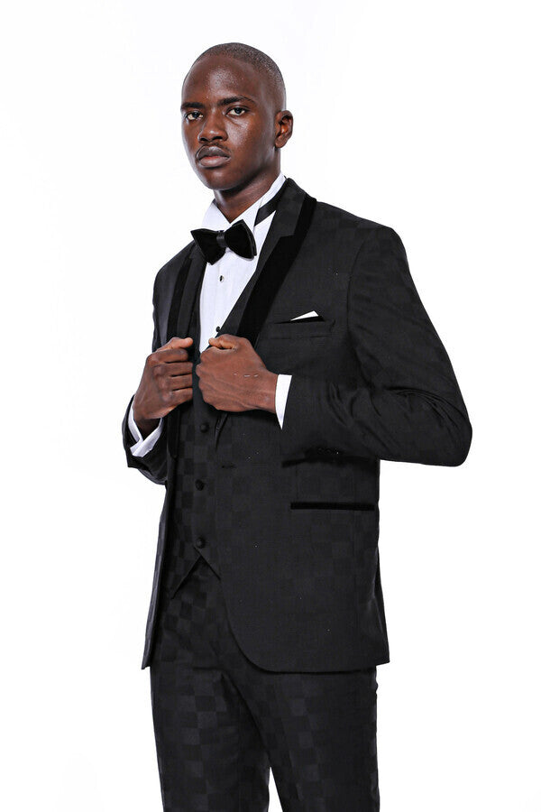 WSS Plaid Slim Fit Black Men Tuxedo   - Orléans