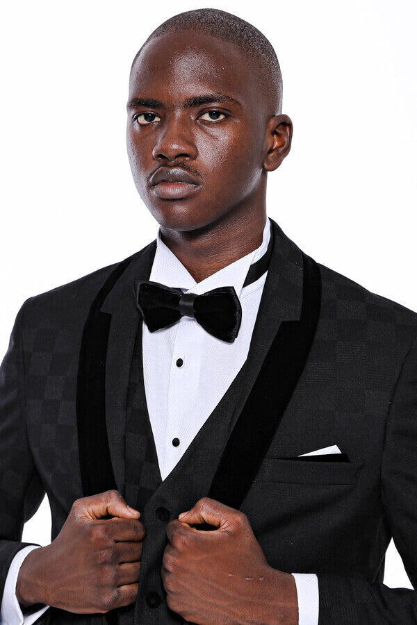 WSS Plaid Slim Fit Black Men Tuxedo   - Orléans
