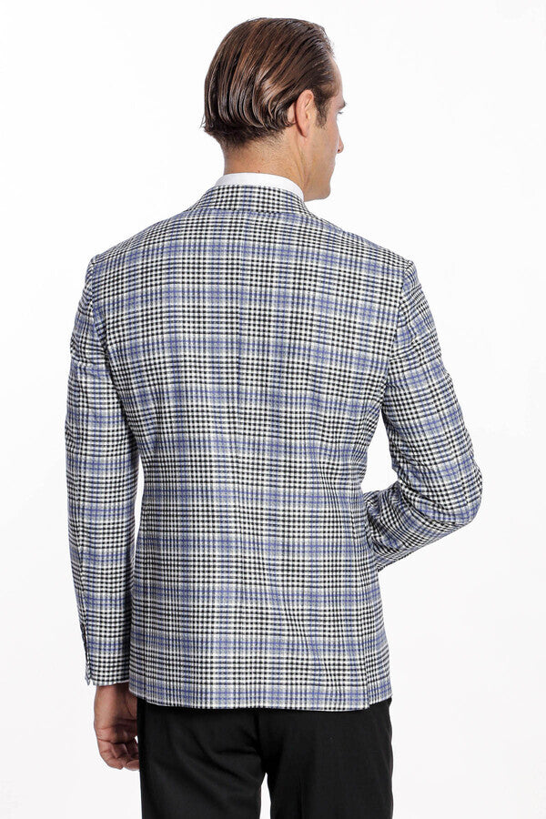 WSS Plaid Slim-Fit Blue Black Men Blazer  - Perote